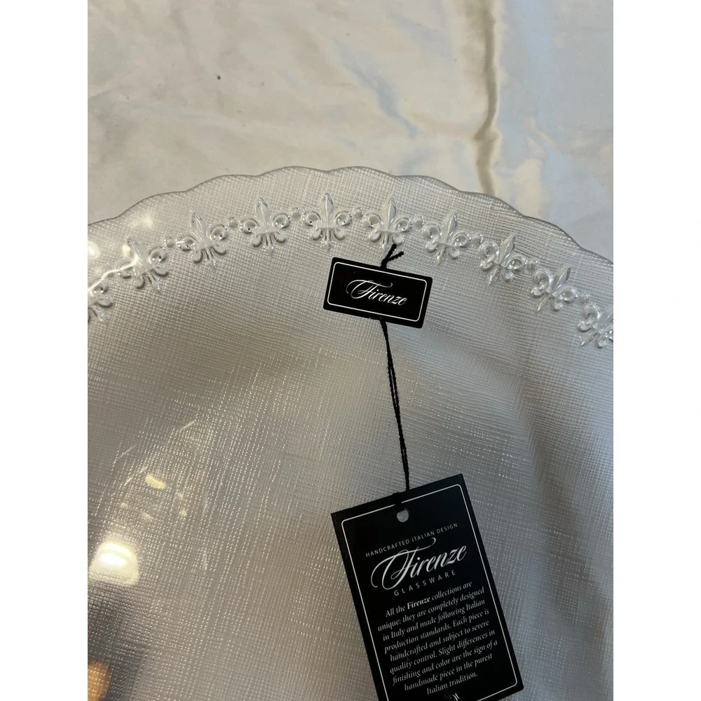 Firenze Verrerie‎ Italian Glass Platter Fleur de Lis Embossed Clear 13 inch NWT